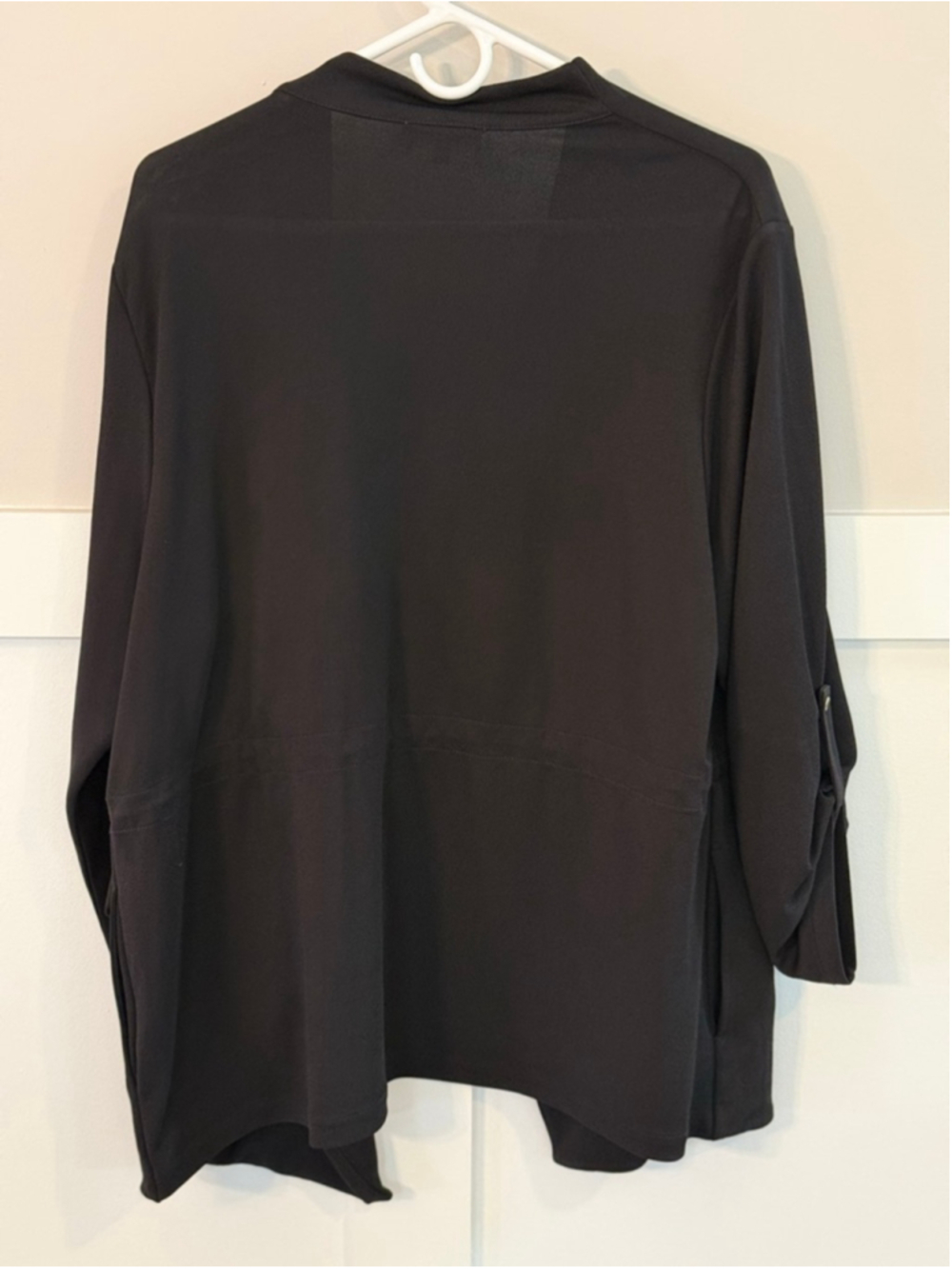 Calvin Klein XL Black Open Front Drape Cardigan Jacket Roll Tab Sleeves - Picture 3 of 9